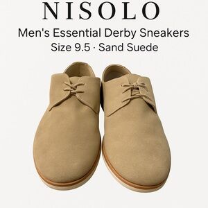 Nisolo Men’s Essential Derby Sneakers – Size 9.5 – Sand Suede